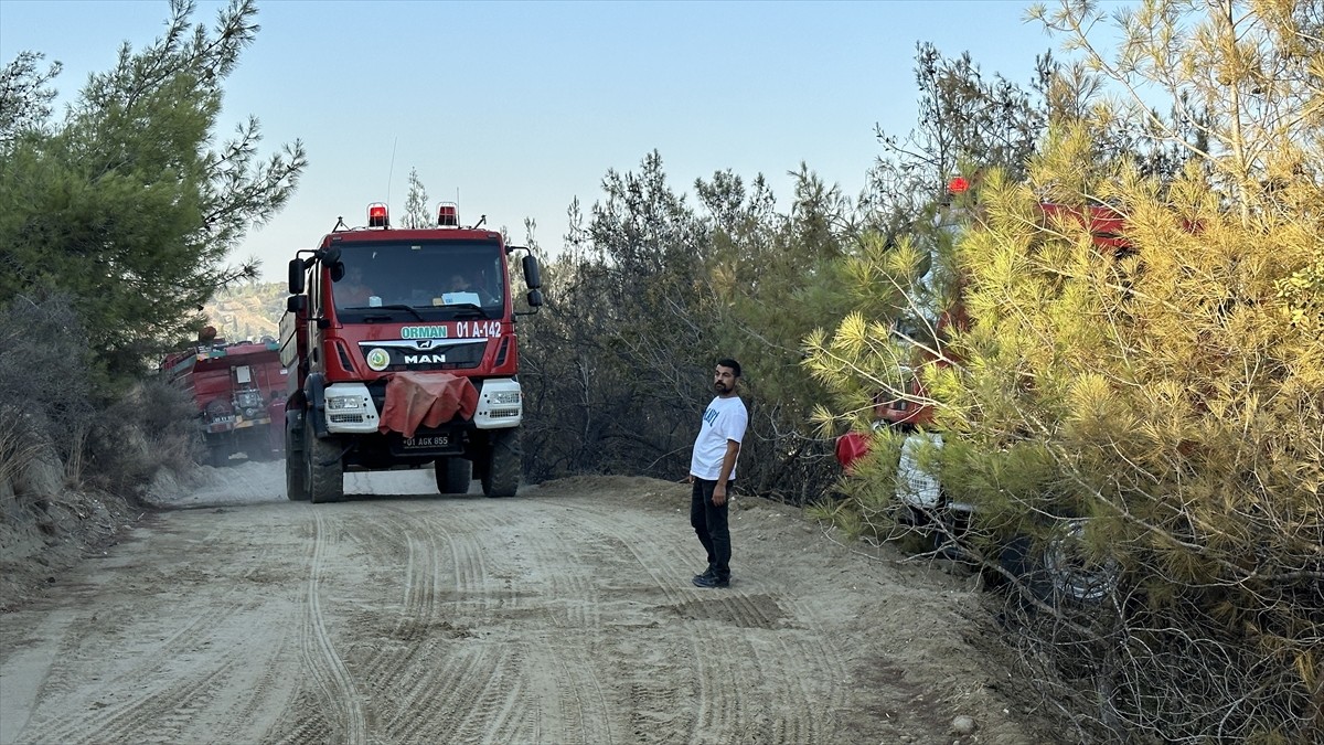 Adana'nın merkez Sarıçam ilçesinde ormanlık alana sıçrayan anız yangını, ekiplerin havadan ve...