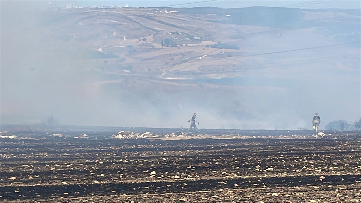 Başakşehir'de otluk alanın birçok noktasında çıkan yangın, havadan ve karadan müdahaleyle...