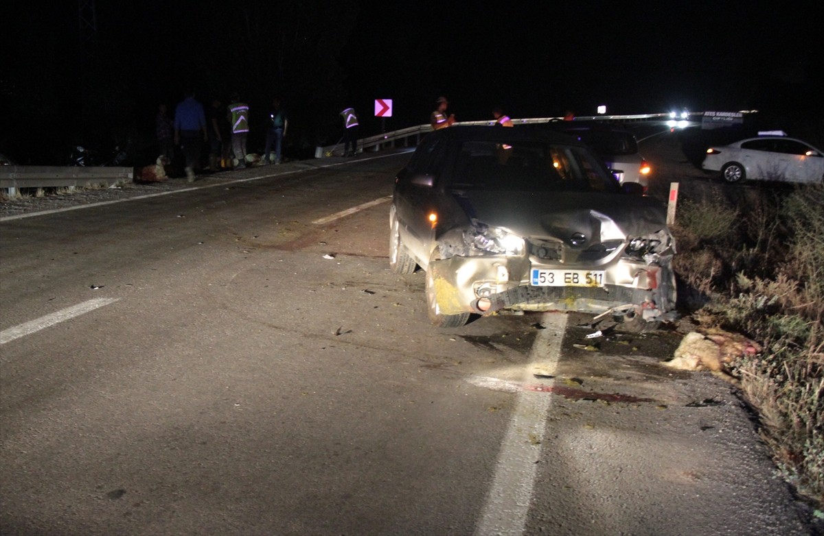 Erzincan’da koyun sürüsüne çarpan otomobil sürücüsü yaralandı, 18 koyun telef oldu.