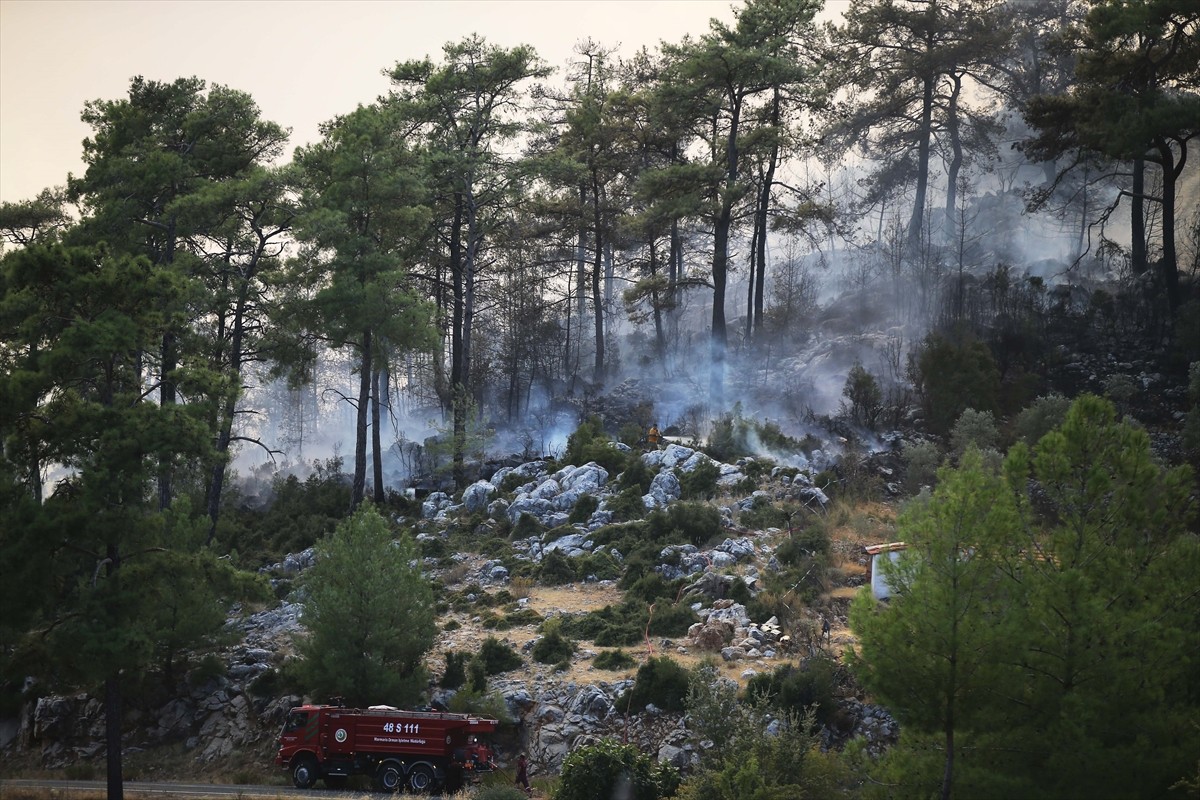 Muğla'nın Menteşe ilçesinde ormanlık alanda çıkan yangına havadan ve karadan müdahale...