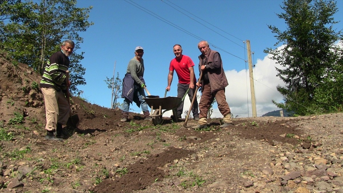 Artvin'in Borçka ilçesinde yağışlar sebebiyle bozulan köy yollarını, vatandaşlar imece usulüyle...