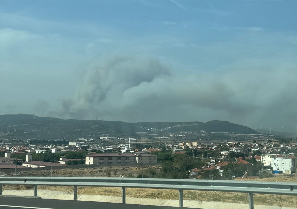 İzmir'in Foça ilçesinde çöplükte çıkan ve ormanlık alana sıçrayan yangına havadan ve karadan...